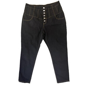 SHEIN Curve Jeans Womens 2XL Black High Waist Button Fly Tapered Denim Pants